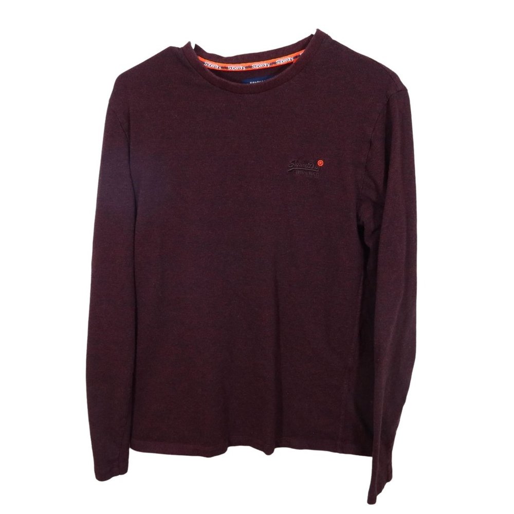 4/$25 SUPERDRY Size M Burgundy Red Micro Waffle Knit Crew Neck Logo Shirt - Picture 1 of 5